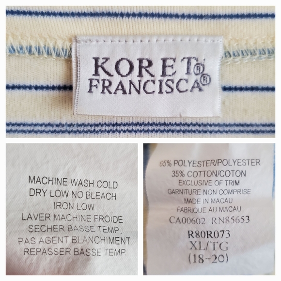 90s Y2K tee shirt floral striped scoop neck 3/4 sleeve casual yellow blue wm XL - Picture 10 of 10